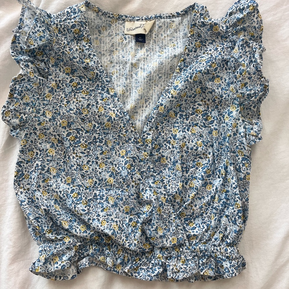 Universal Thread Blue Flutter Sleeve Wrap Blouse